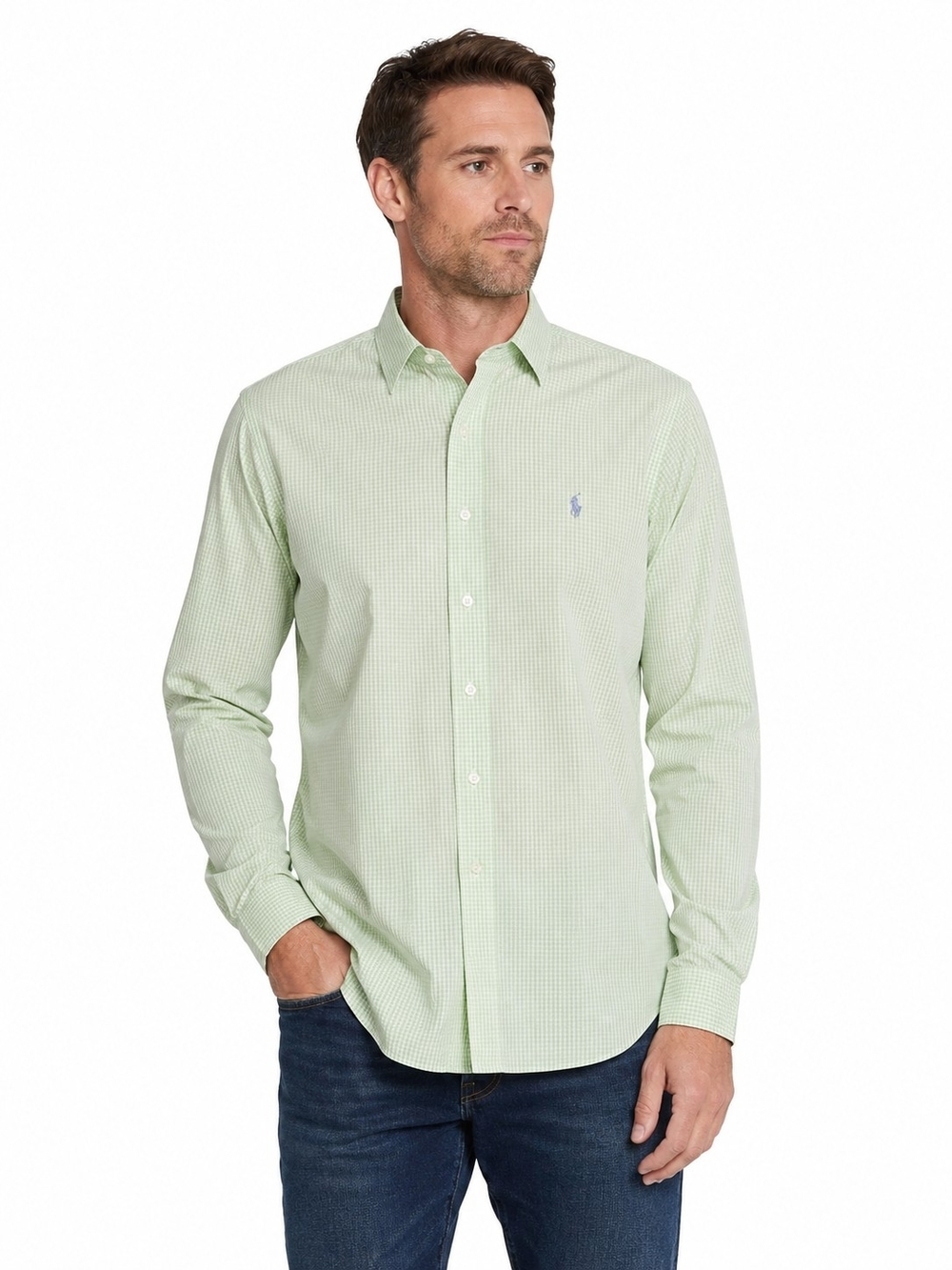 Ralph Lauren 100% Cotton Men's Light Green Check Dress Shirt Size XXL